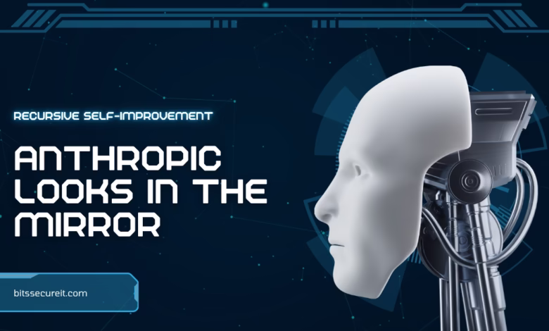 Anthropic recursive self-improvement (RSI) AI warning blog header with a humanoid AI face looking in the mirror